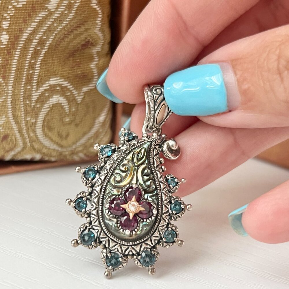 Barbara Bixby Sterling Silver Garnet and Topaz Gemstone Paisley Enhancer - Picture 3 of 5
